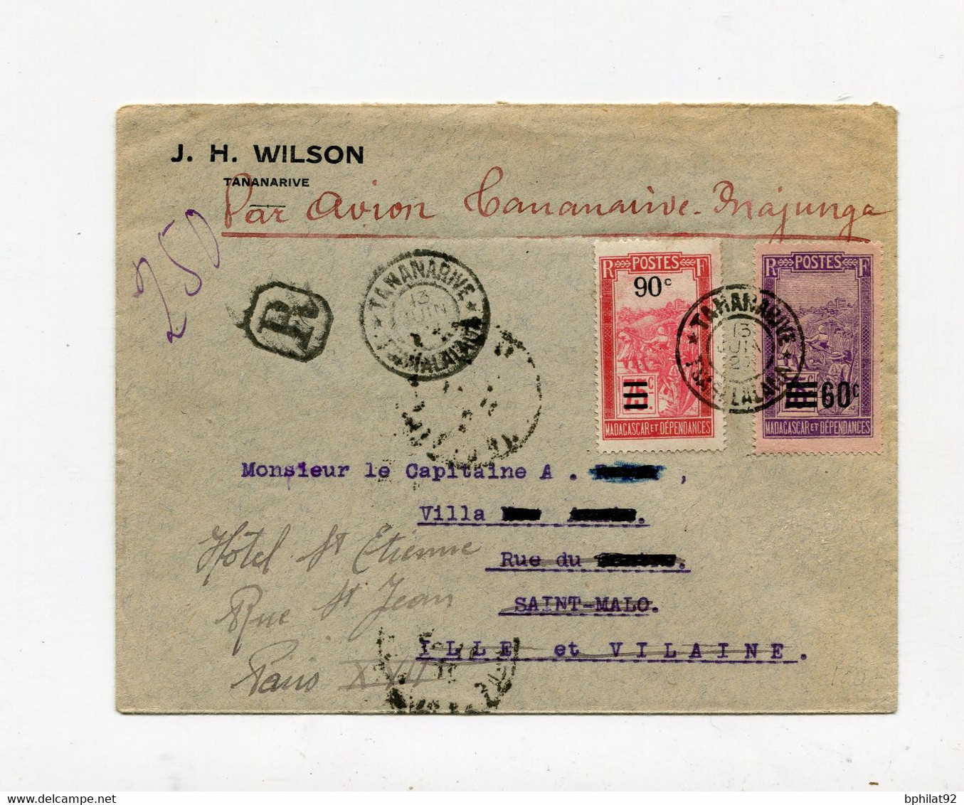 !!! 1ER ESSAI DE POSTE AERIENNE A MADAGASCAR, LETTRE RECO PAR AVION DE TANANARIVE DE 1927 RR - Covers & Documents