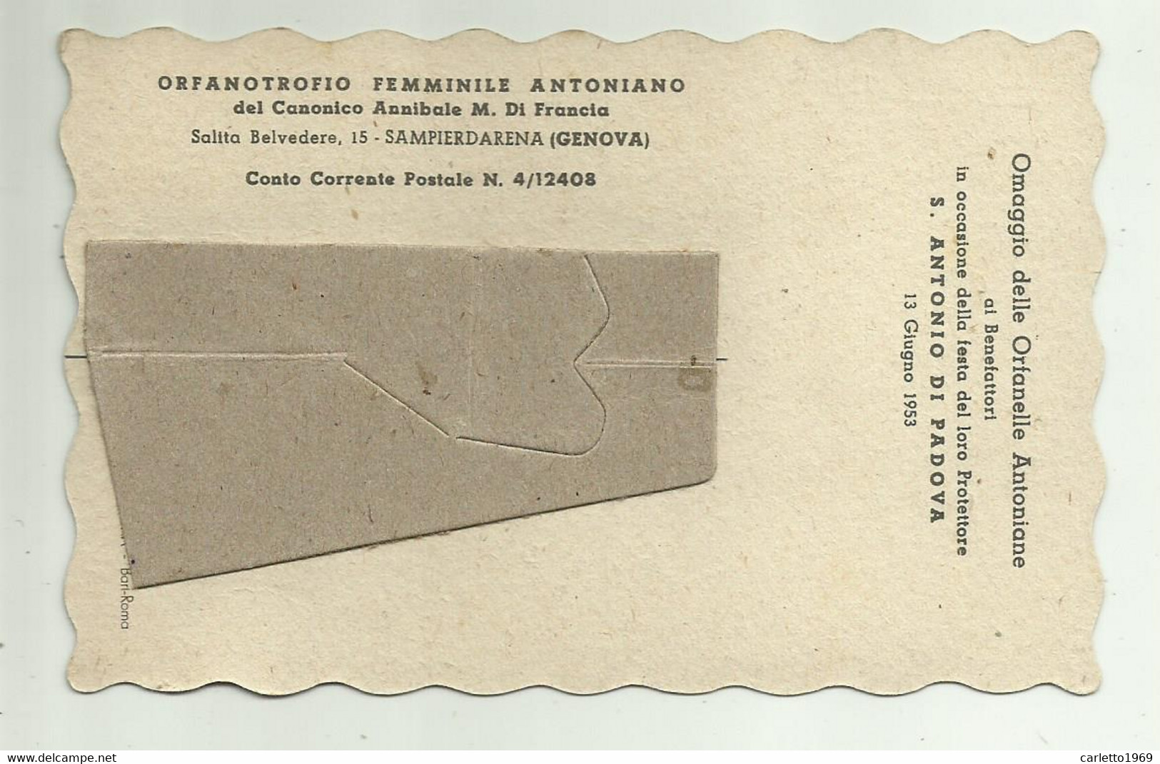 S.ANTONIO DA PADOVA CARTONCINO CON SUPPORTO - MISURE CM.13X8 - Otros & Sin Clasificación