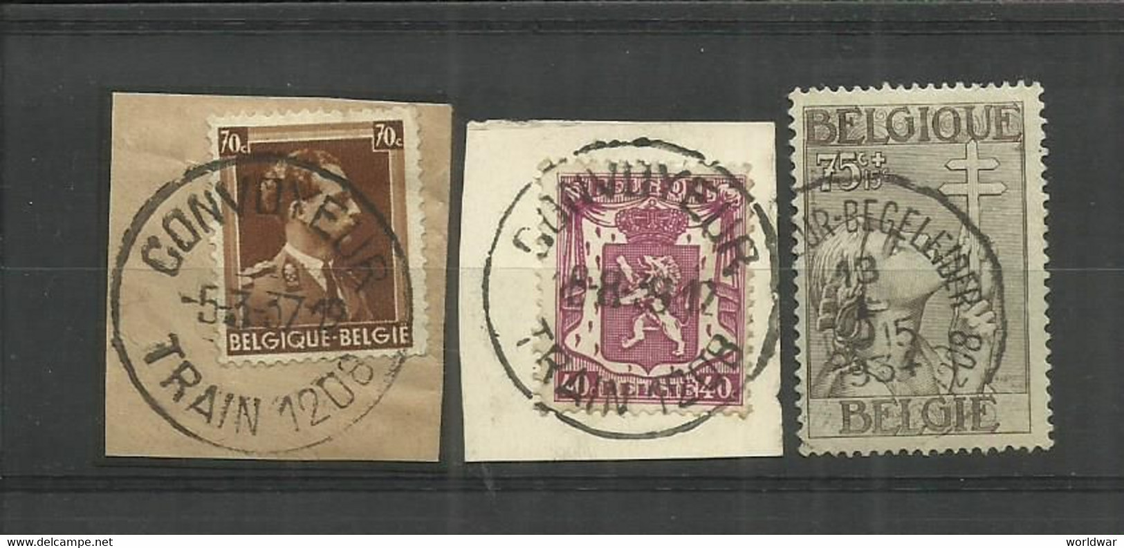 1932-1939  2x Cachet Convoyeur + 1x Convoyeur-begeleider   Train 1208 - Ambulante Stempels