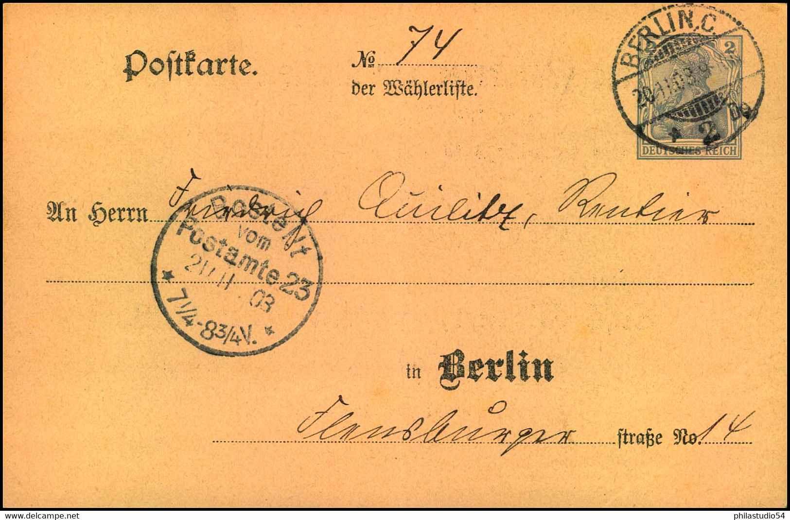 1903: Wahlkarte Zur Stadtverordnetenwahl, Wahlbezirk No. 15. Sauber Gebraucht. - Autres & Non Classés