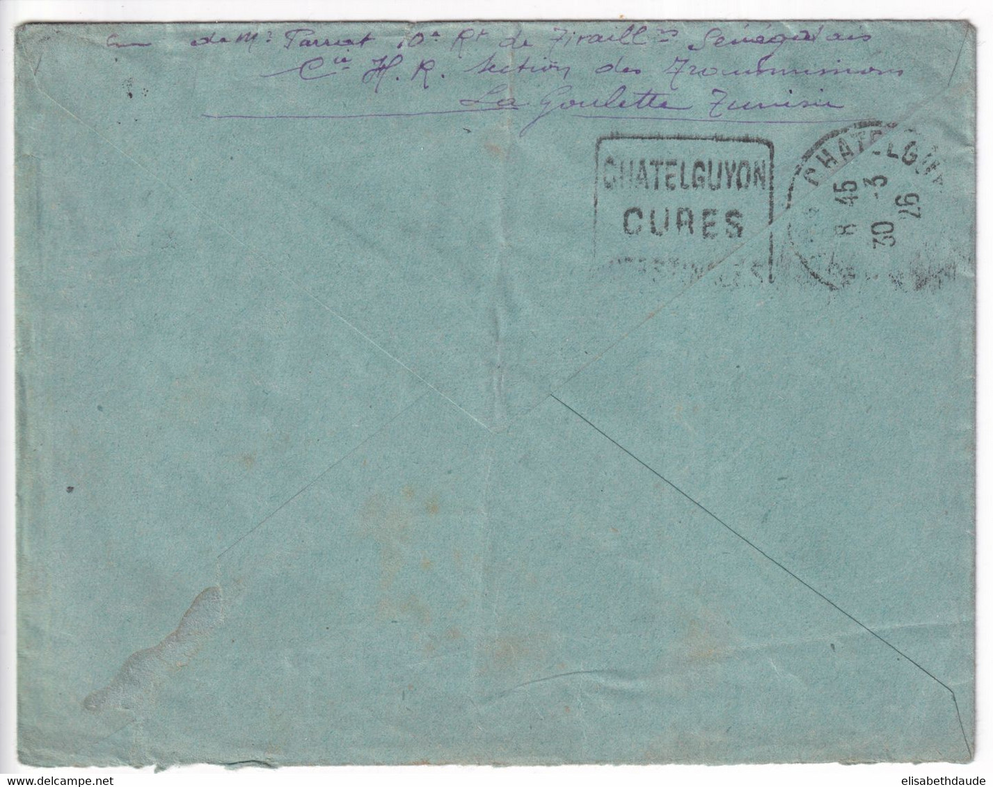 TUNISIE - 1926 - ENVELOPPE De LA GOULETTE => CHATELGUYON (PUY DE DOME) - Lettres & Documents