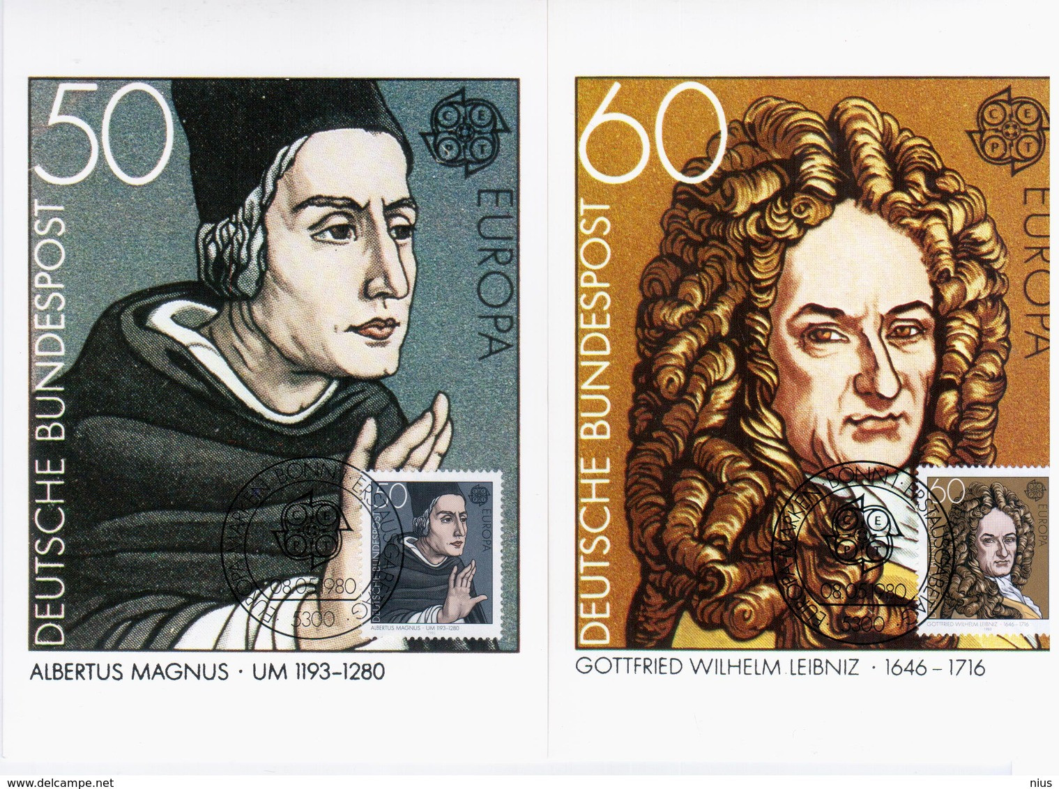 Germany Deutschland 1980 Maximum Card, Europa-Marken CEPT, Albertus Magnus & Gottfried Wilhelm Leibniz, Bonn - 1961-1980