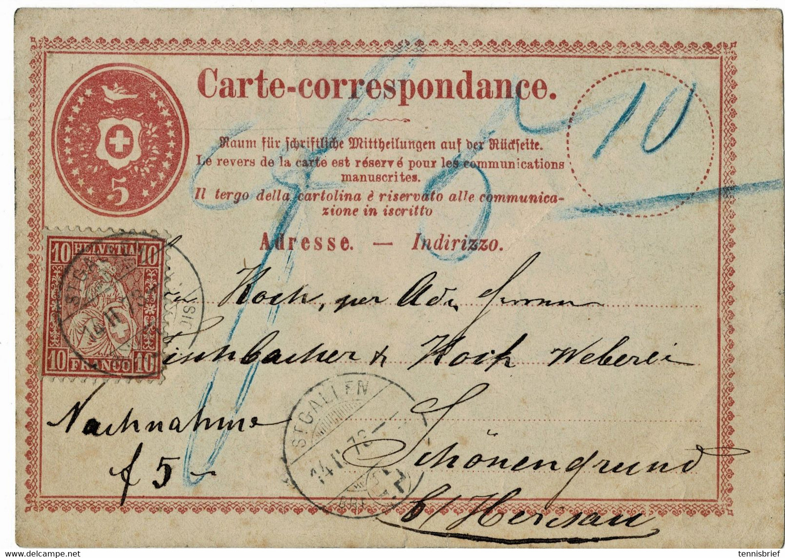 1873, Tübeli - GA Als NN, " St. Gallen " ,R !!  A4543 - Covers & Documents