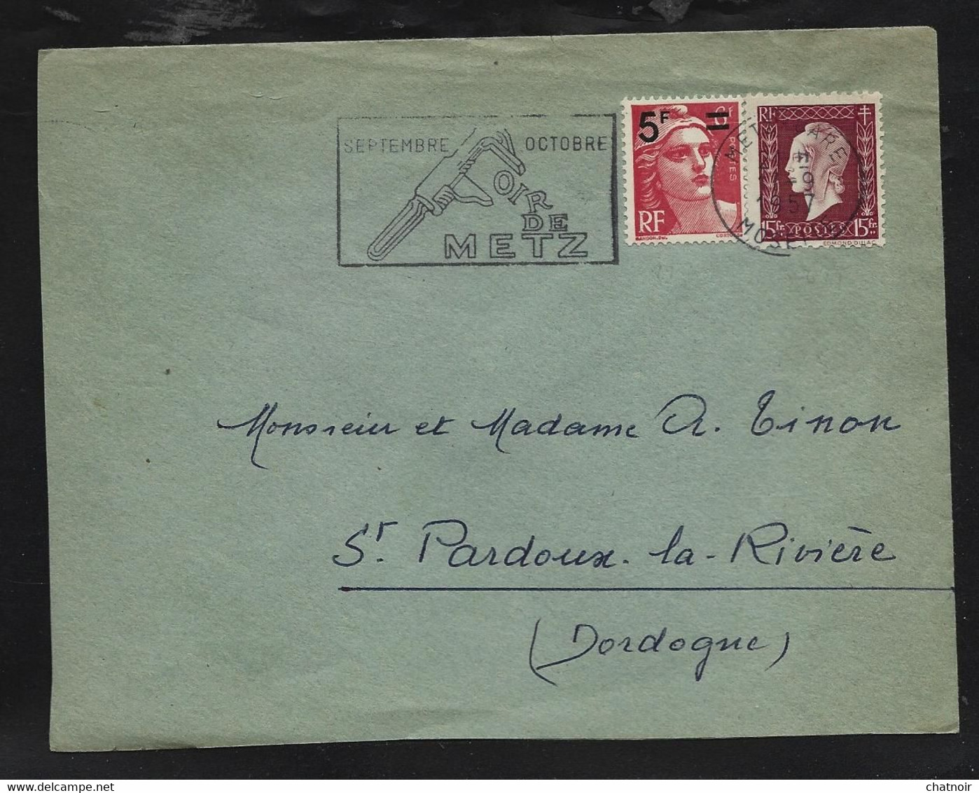 Enveloppe Oblit  " METZ     " 1957   Timbres  15 Fr  DULAC  Et   6 Fr Gandon Surch 5 Fr - Brieven En Documenten