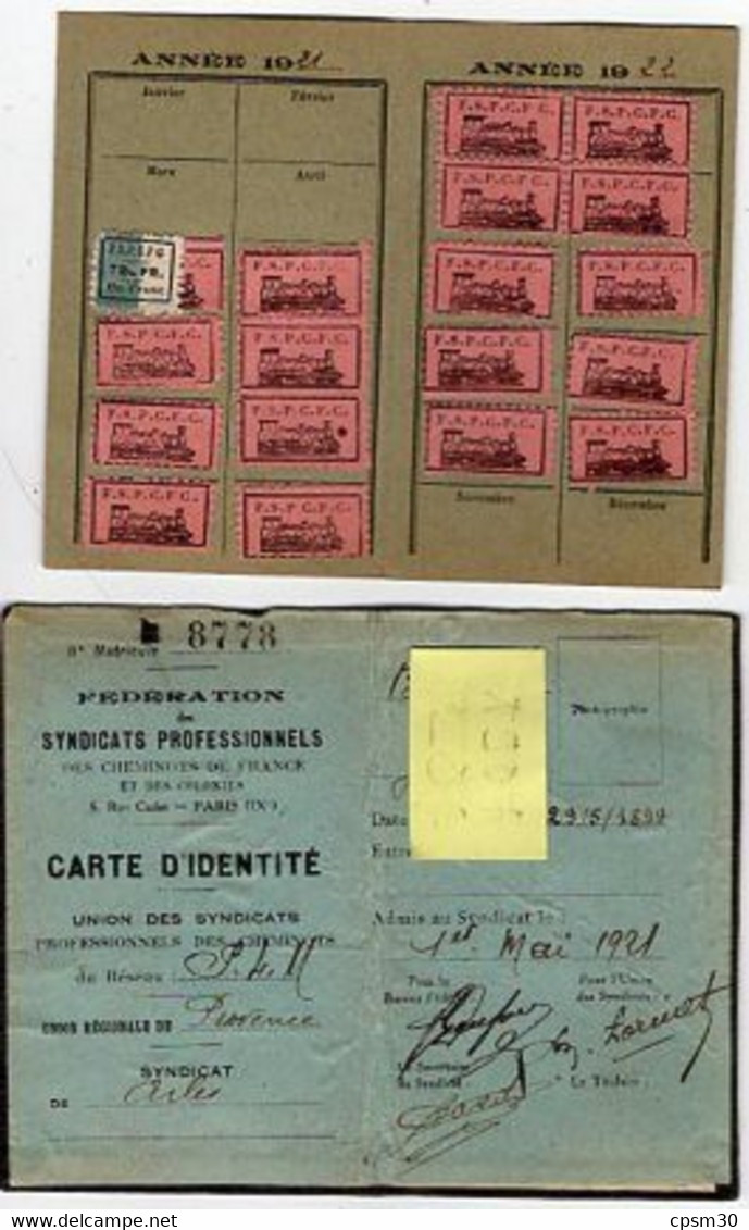 Carte D'adhérent à La Fédération Des Syndicats Professionnels Des Cheminots De France Et Colonies, Le 1er Mai 1921 - Other & Unclassified