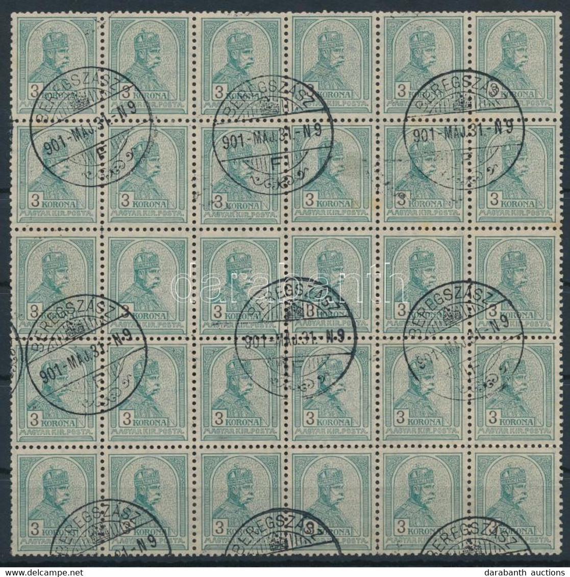 O 1900 Turul 3K 30-as Tömb Számvízjellel és Csillaggal / Mi 69 Block Of 30 With IV And Star In Watermark "BEREGSZÁSZ" - Autres & Non Classés