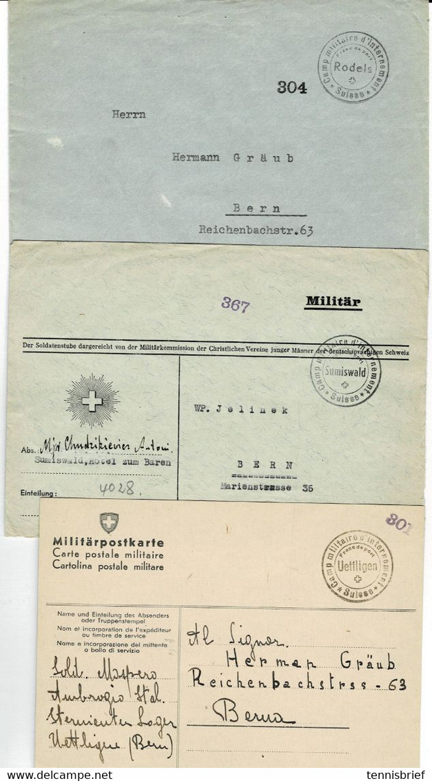Ca. 1944, 3 Internierten-Belege, A4560 - Abstempelungen