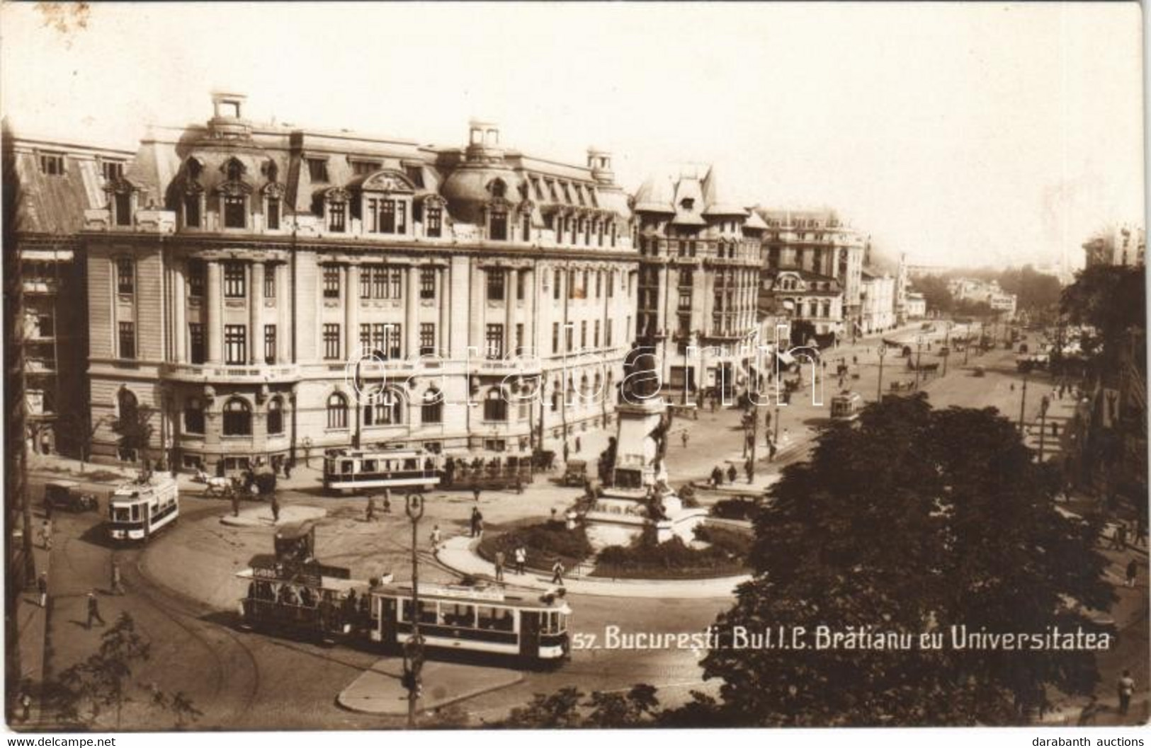 T2 1930 Bucuresti, Bucharest, Bukarest; Bul. I.C. Bratianu Cu Universitatea / Street With Trams - Non Classificati