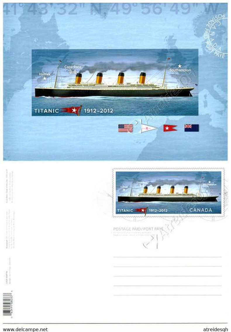 [Q|XS-L] Canada 2012: Cartolina Postale Titanic / Titanic Prepaid Postcard ** - Enteros Postales Del Correo