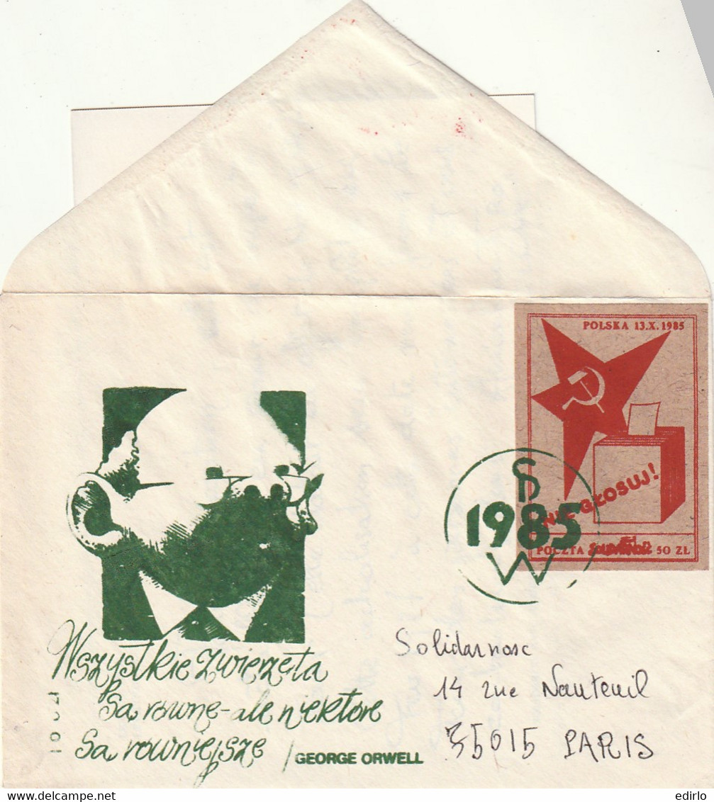 POLOGNE ///  SOLIDARNOSC Rare Courrier Officiel Avec Carte Entier écrite En Français  (au Sujet D'une Expo) PRIX FIXE - Vignettes Solidarnosc