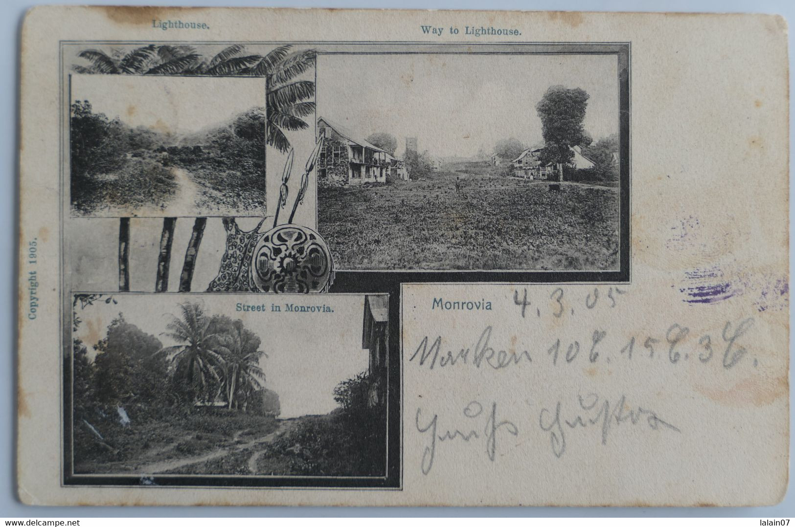 C. P. A. : Liberia : MONROVIA  : Street In Monrovia, Way To Lighthouse, Lighthouse, 2 Stamps In 1905 - Liberia