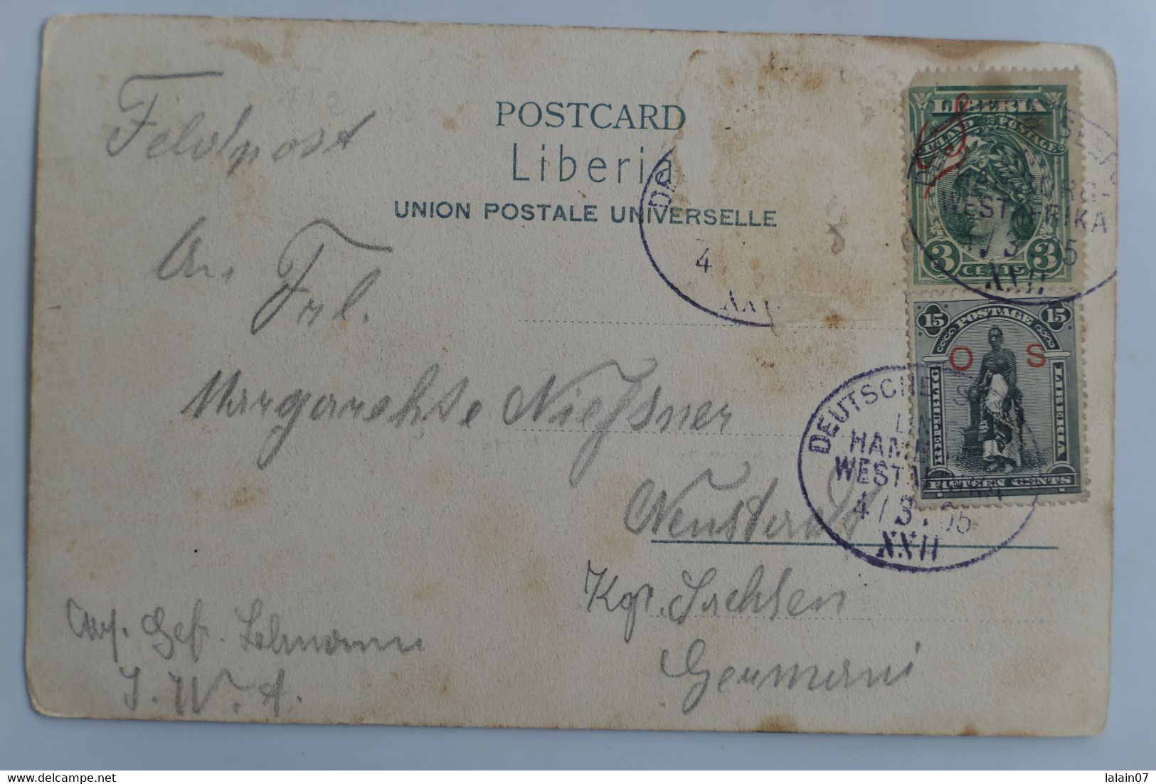 C. P. A. : Liberia : MONROVIA  : Street In Monrovia, Way To Lighthouse, Lighthouse, 2 Stamps In 1905 - Liberia