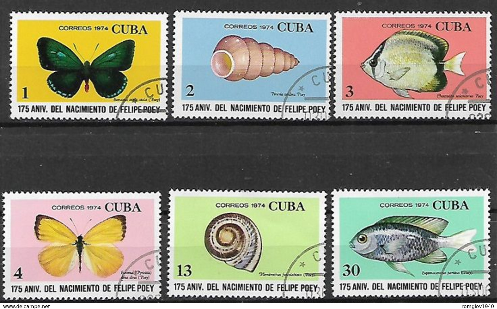 CUBA 1974 ANNIVERSARIO DELLA NASCITA  DEL NATURALISTA FELIPE POEY YVERT. 1768-1773 USATA VF - Andere & Zonder Classificatie