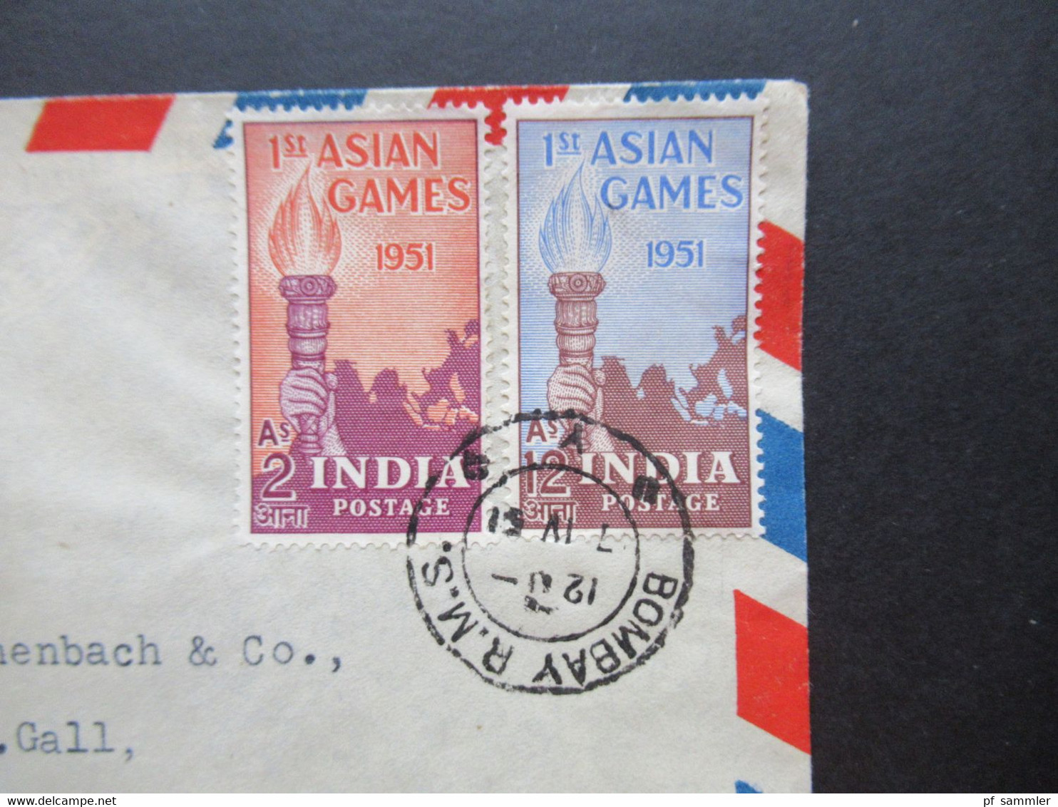 Indien 1951 1st Asian Games 1951 Air Mail / Luftpost Nach St. Gallen Umschlag Anand Agencies Sambava Chambers Bombay - Covers & Documents