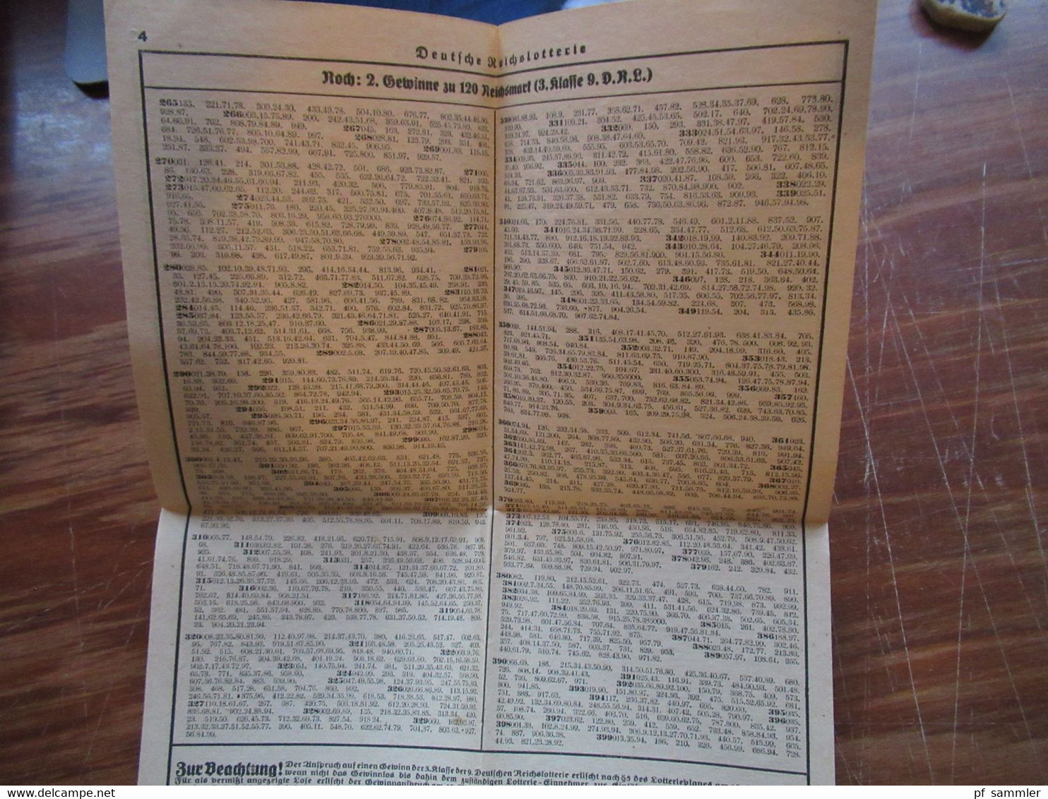 3.Reich 1943 Faltblatt Deutsche Reichslotterie Amtliche Gewinnliste Der 3. Klasse Der 9. Reichslotterie - Lotterielose