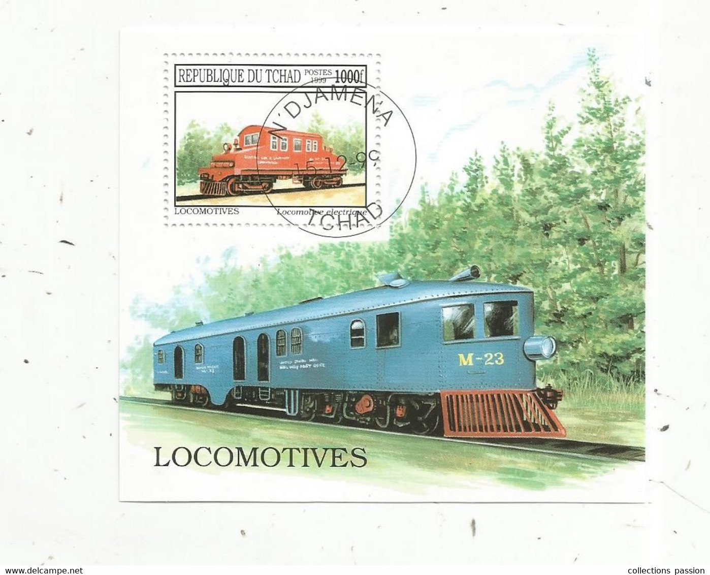 Timbre , Bloc De 1 ,TRAIN , LOCOMOTIVES , République Du TCHAD ,1999 - Trenes