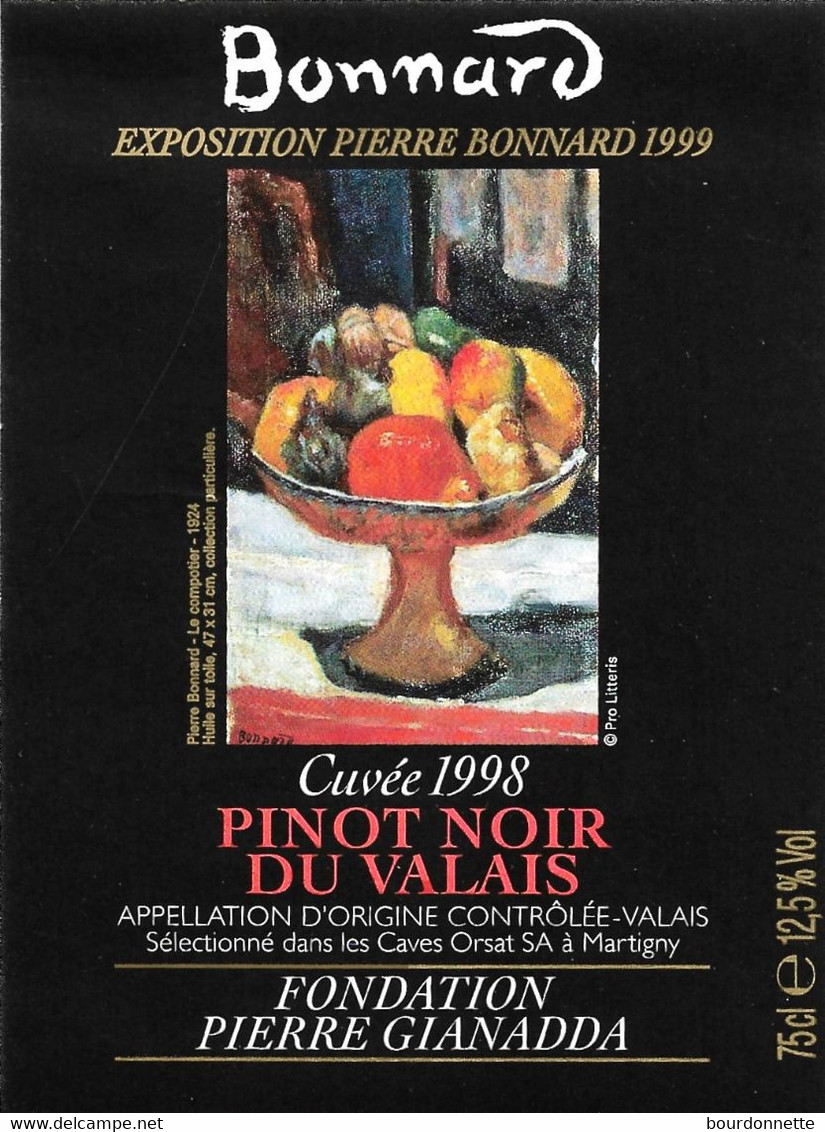 THEME TABLEAU étiquette De Vin PINOT NOIR DU VALAIS 1998 / BONNARD-1- - Arte