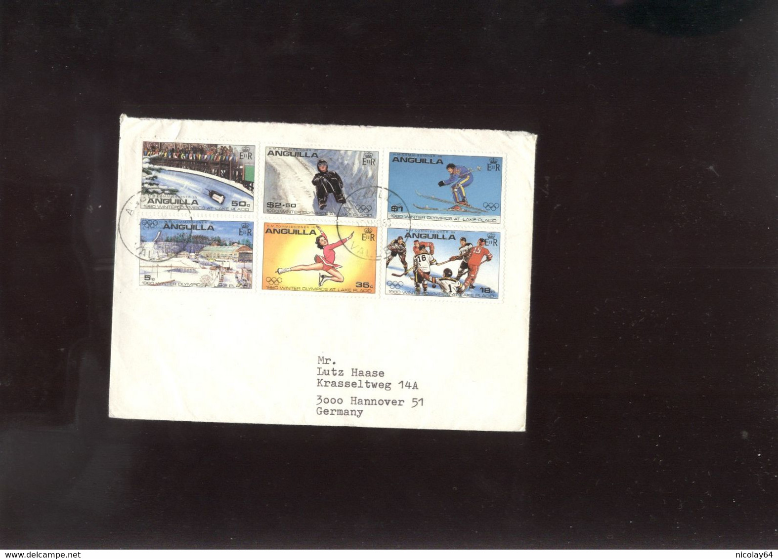 W Olympic 1980  Cover, Lettre, Brief Of Anguilla  HOCKEY - Hiver 1980: Lake Placid