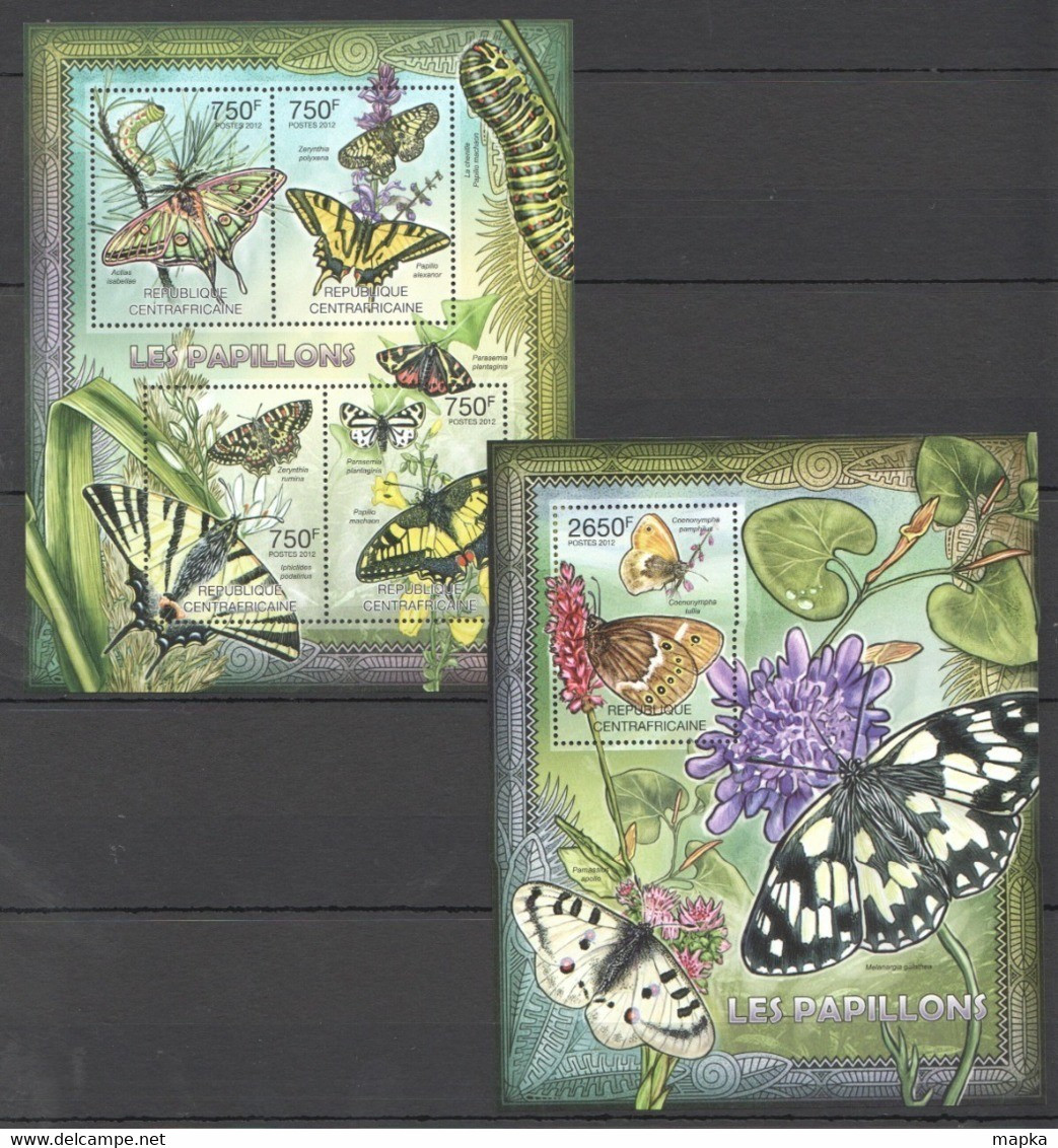 CA838 2012 CENTRAL AFRICA CENTRAFRICAINE FAUNA BUTTERFLIES LES PAPILLONS 1KB+1BL MNH - Vlinders