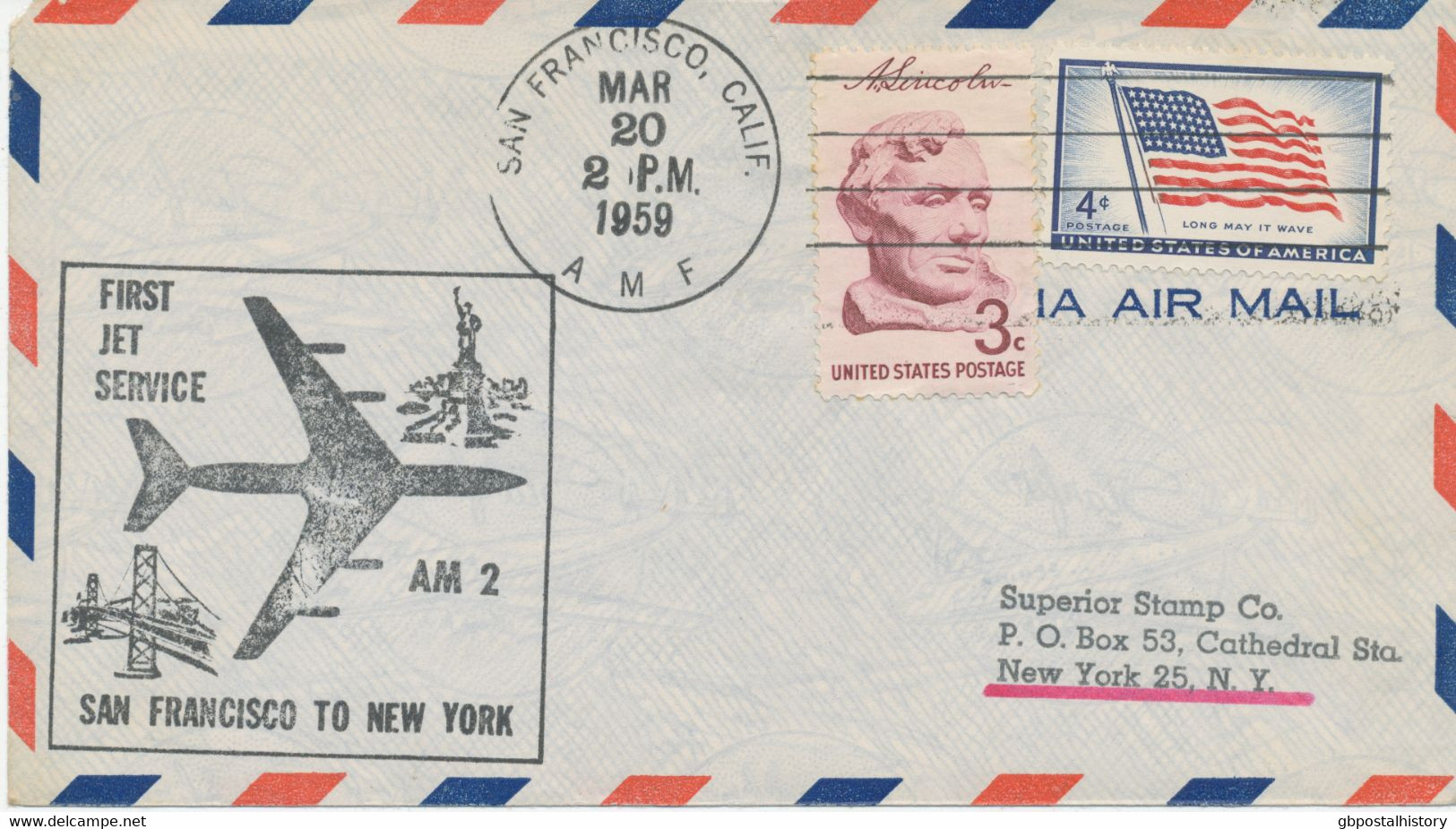 USA 1959 Selt. Kab.-Erstflug A.M. 2 - First Jet Service San Francisco - New York - 2c. 1941-1960 Cartas & Documentos