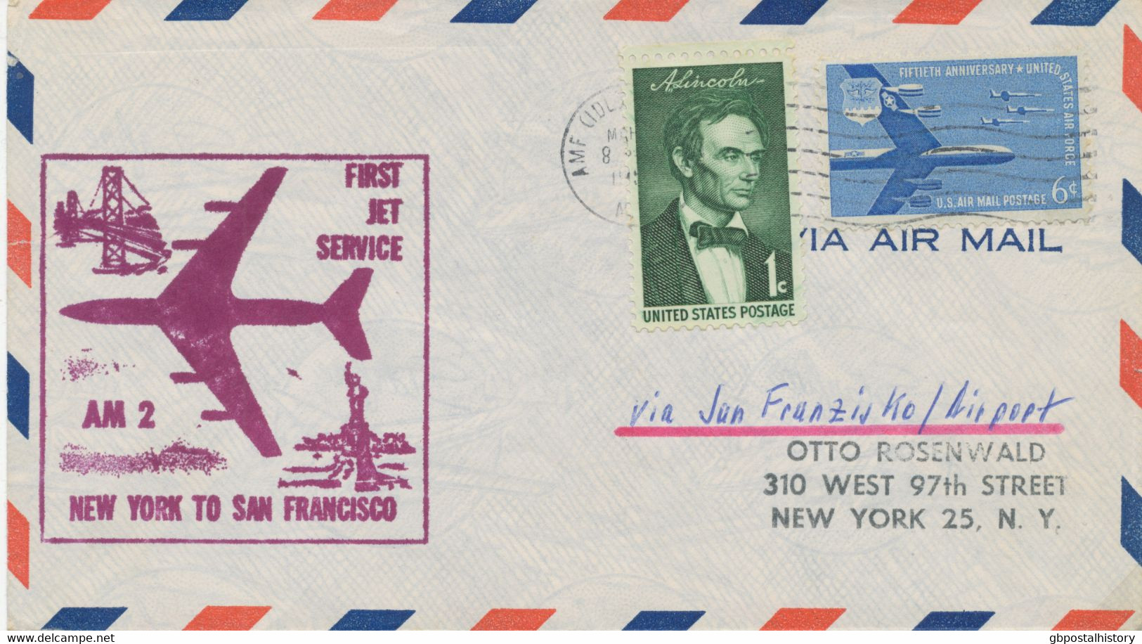 USA 1959 Selt. Kab.-Erstflug A.M. 2 - First Jet Service New York - San Francisco - 2c. 1941-1960 Lettres