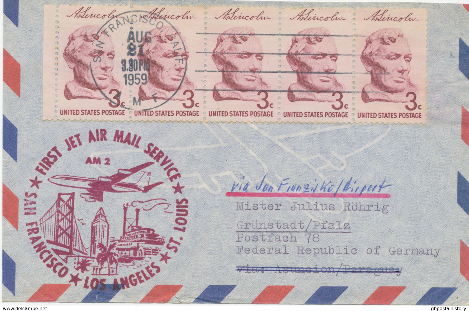 USA 1959 Erstflug A.M. 2 - First Jet Air Mail Service San Francisco - St. Louis - 2c. 1941-1960 Briefe U. Dokumente