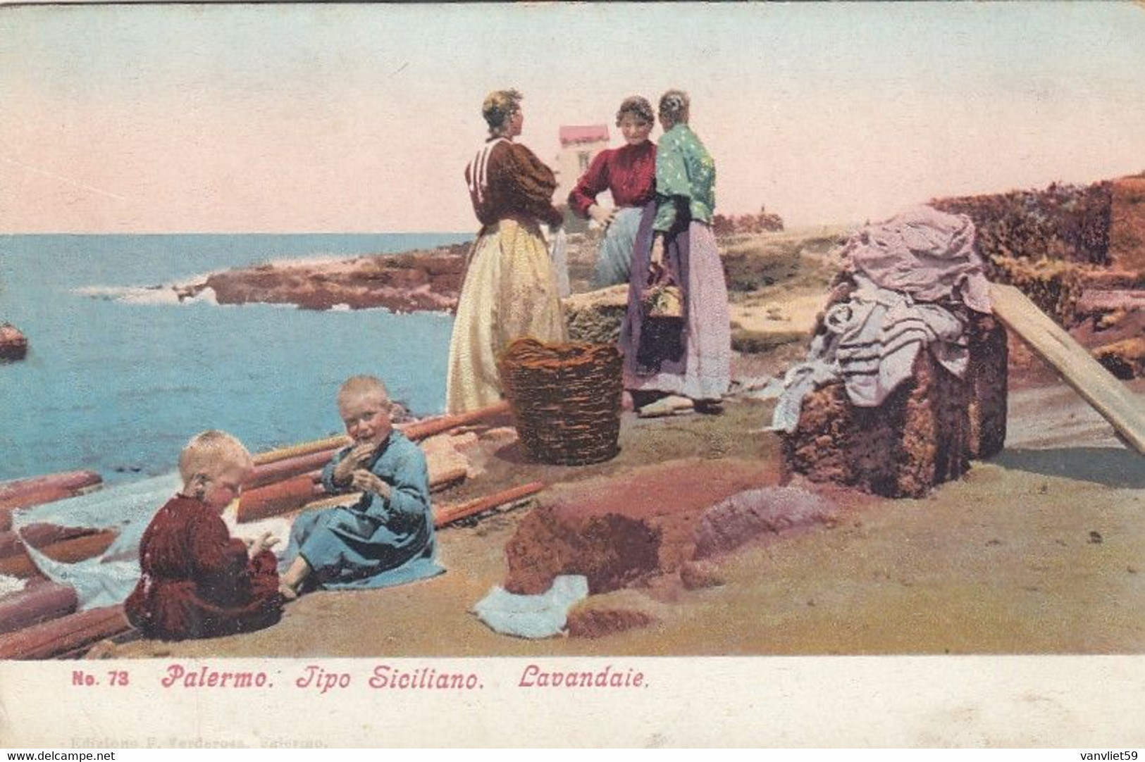 PALERMO-TIPI SICILIANI-LAVANDAIE-CARTOLINA NON VIAGGIATA-1900-1904 - Palermo