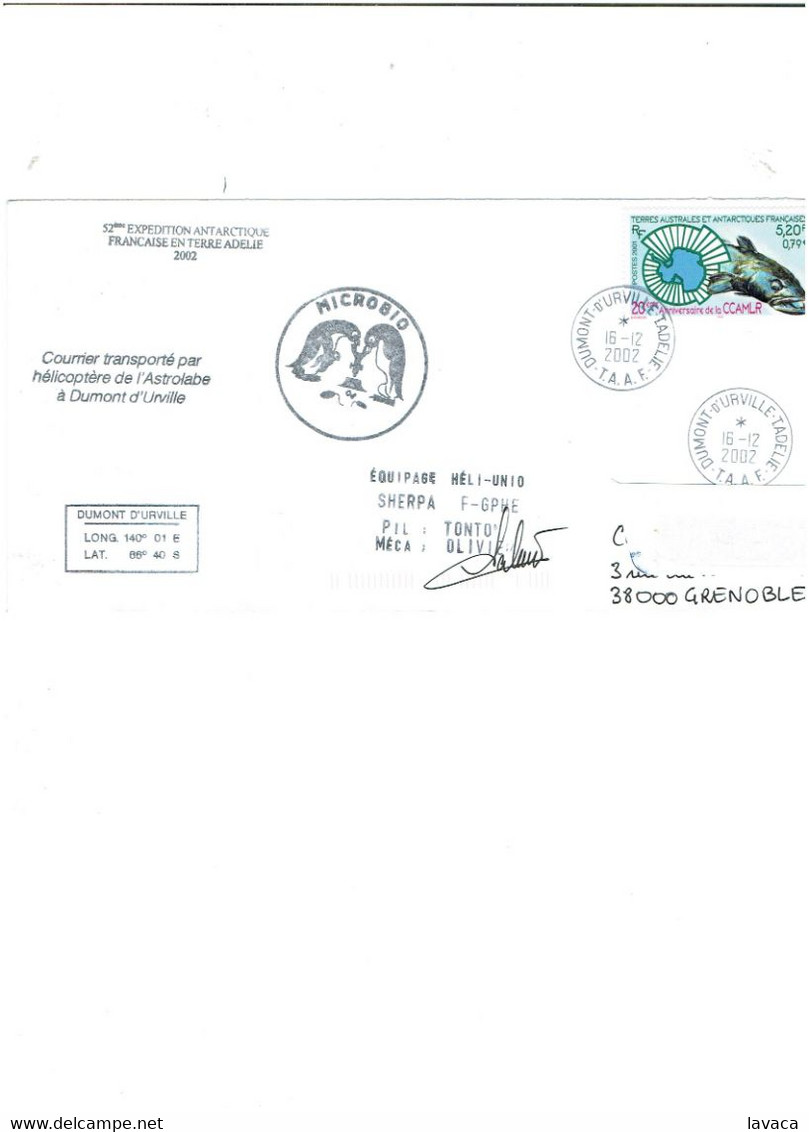 Enveloppe Commémorative T. A. A. F. / TERRE ADELIE Couple Manchots / Hélicoptère - Programmes Scientifiques