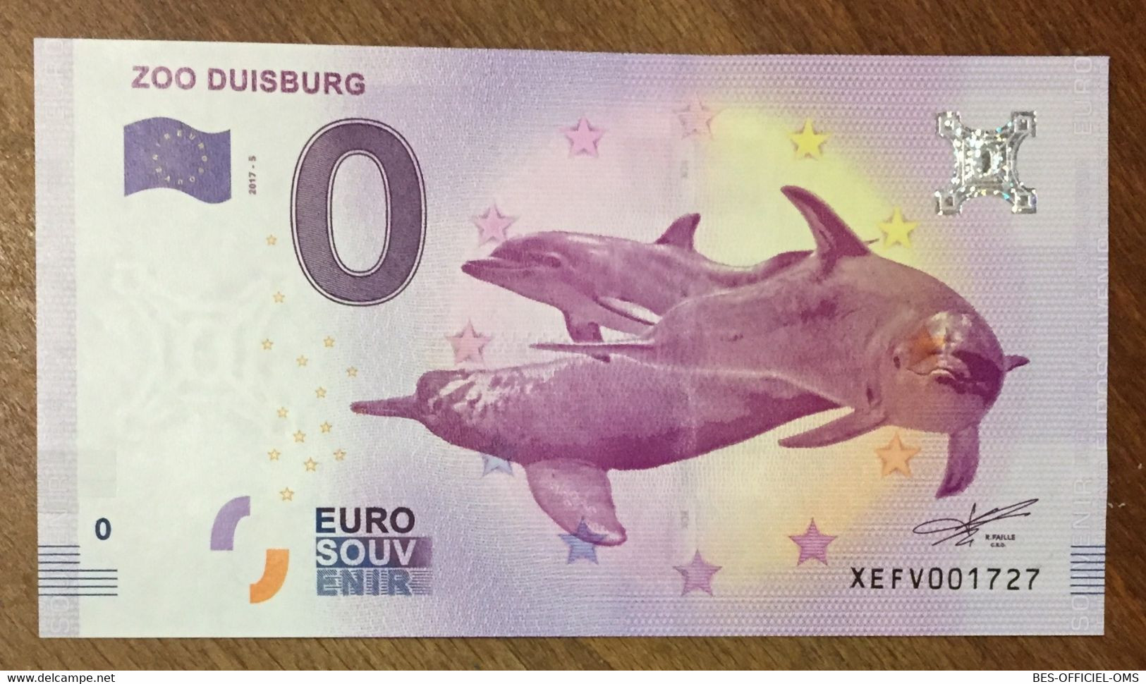 2017 BILLET 0 EURO SOUVENIR ALLEMAGNE DEUTSCHLAND ZOO DUISBURG DAUPHINS ZERO 0 EURO SCHEIN BANKNOTE PAPER MONEY - [17] Fictifs & Specimens