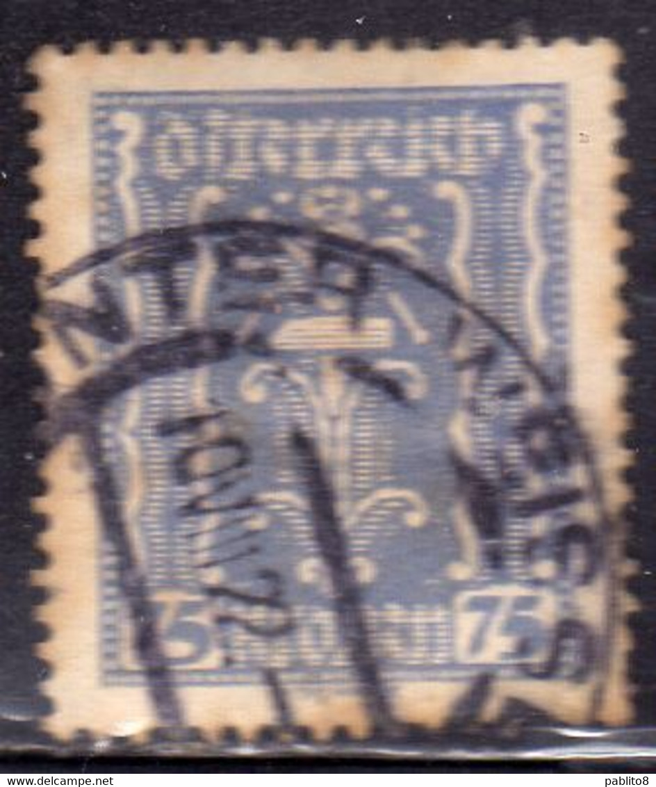 AUSTRIA ÖSTERREICH 1922 1924 LABOR AND INDUSTRY LAVORO E INDUSTRIA 75K USED USATO OBLITERE' - Used Stamps