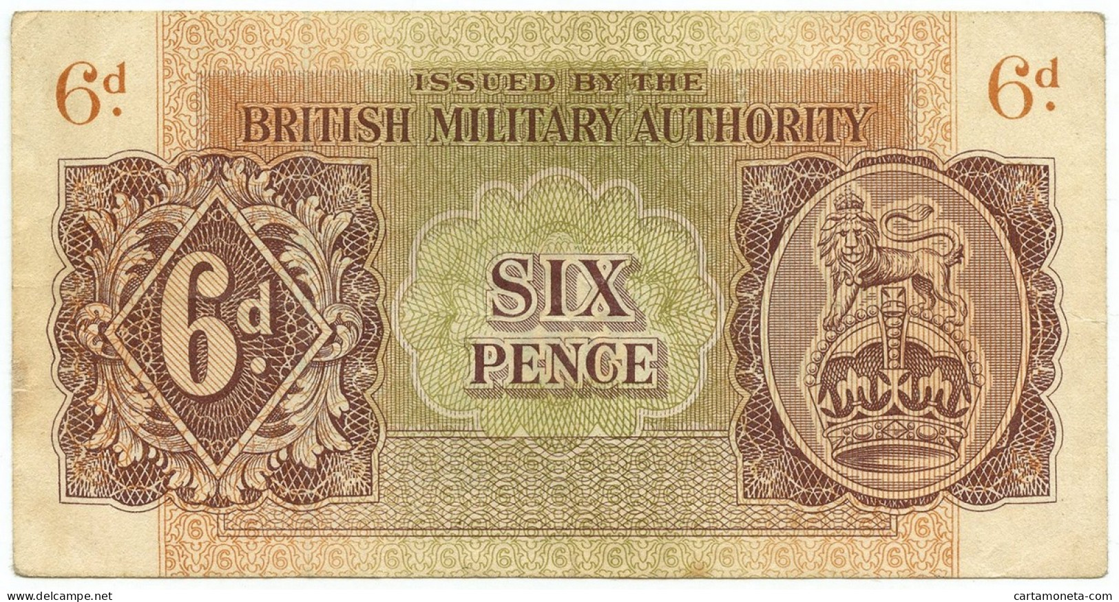 6 PENCE OCCUPAZIONE INGLESE IN ITALIA BRITISH MIL. AUTHORITY 1943 BB/BB+ - Allied Occupation WWII