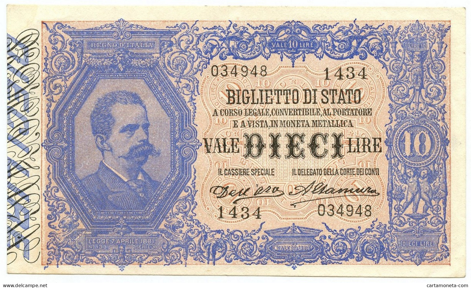 10 LIRE BIGLIETTO DI STATO EFFIGE UMBERTO I 13/01/1911 SPL/SPL+ - Regno D'Italia – Other