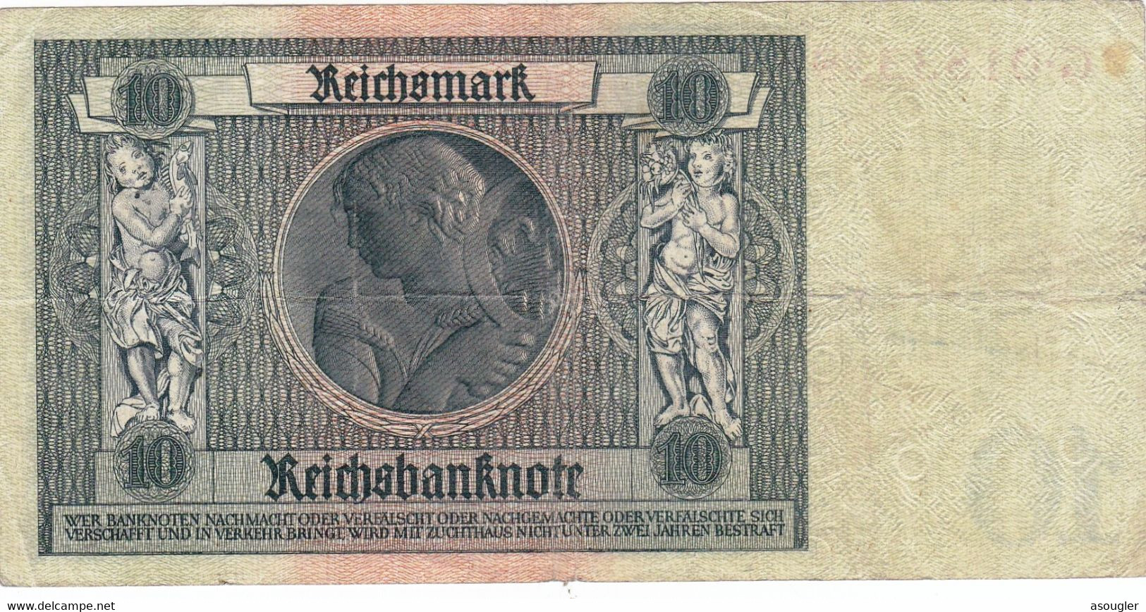 GERMANY 10 Reichsmark 1929 (1945) VF P-180b "free Shipiing Via Registered Air Mail. - 10 Reichsmark