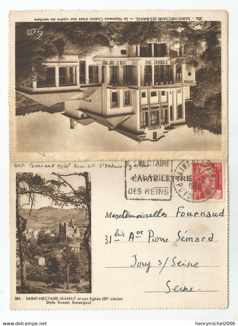 63 Puy De Dome St Saint Nectaire Les Bains Le Haut Carte Lettre 1950  église Et Nouveau Casino - Saint Nectaire