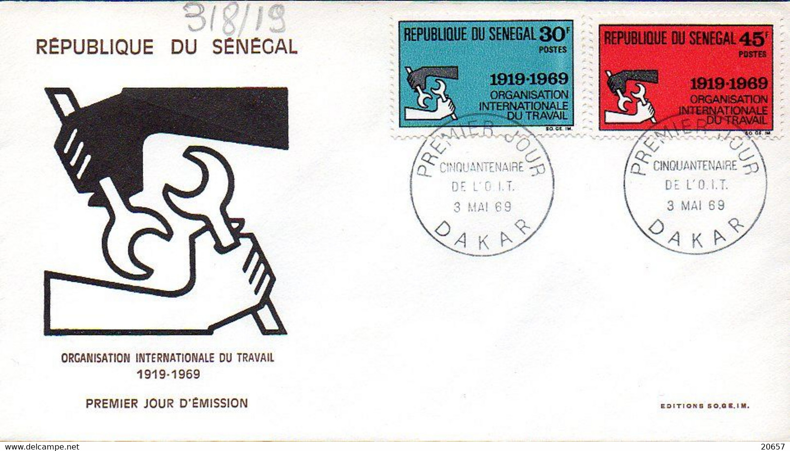 Senegal 0318/19 Fdc OIT, Travail - OIT