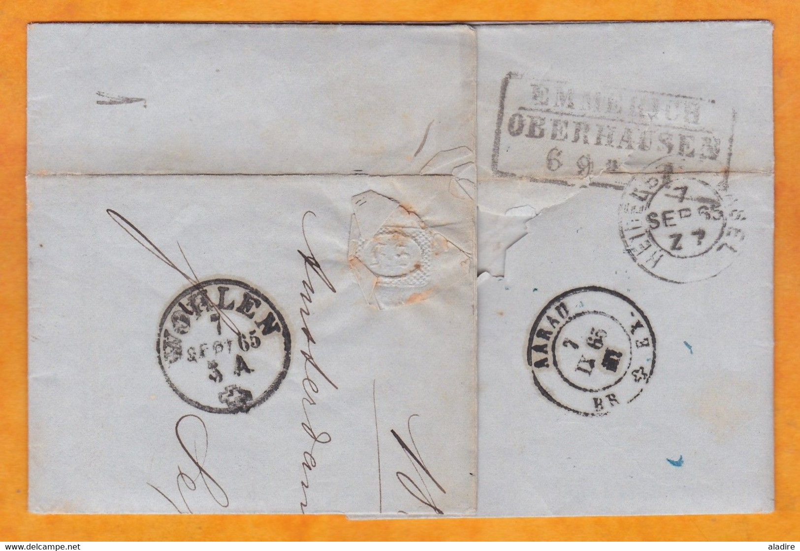 1865 - Lettre Pliée Avec Correspondance D'Amsterdam, Pays Bas Vers Wohlen, Suisse - Jacob Isler, Paille - Poststempels/ Marcofilie