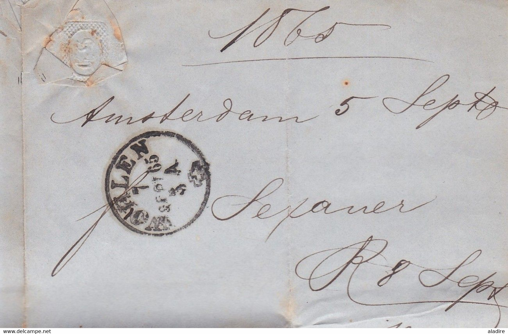 1865 - Lettre pliée avec correspondance d'Amsterdam, Pays Bas vers Wohlen, Suisse - Jacob Isler, paille