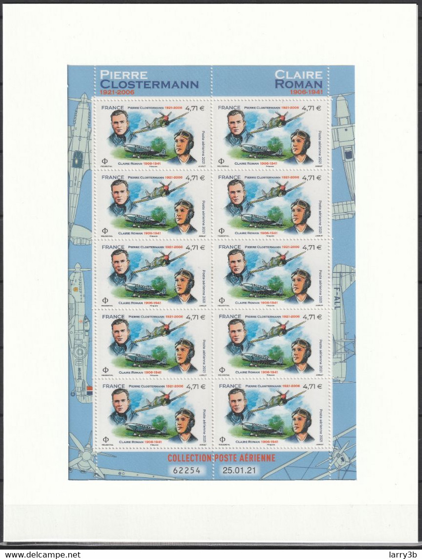 2021 - Y/T PA 85A POSTE AERIENNE "CLAIRE ROMAN - PIERRE CLOSTERMANN" - FEUILLET 10 TIMBRES - NEUF ** - 1960-.... Neufs