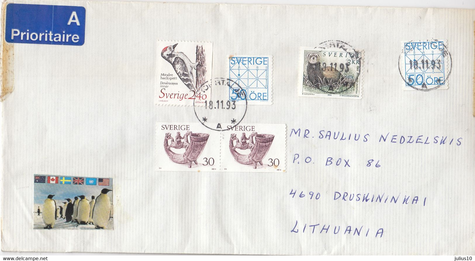 Cover From SWEDEN To  LITHUANIA 1993 #27094 - Brieven En Documenten