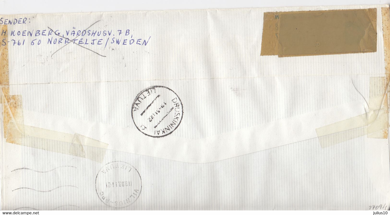 Cover From SWEDEN To  LITHUANIA 1993 #27094 - Brieven En Documenten