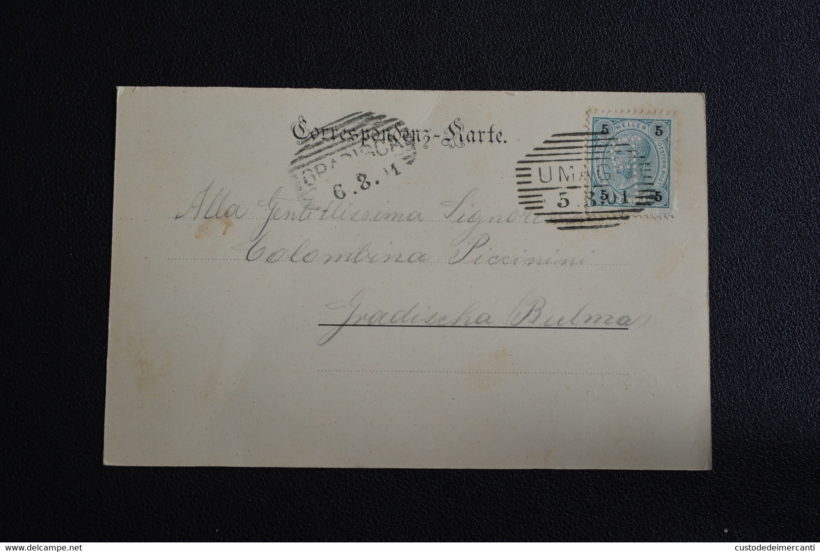 CARTOLINA EX ITALIA CROAZIA UMAGO PORTO BARCHE PAESE VEDUTA VG PER GRADISCA ANNULLO 1901 - Croacia