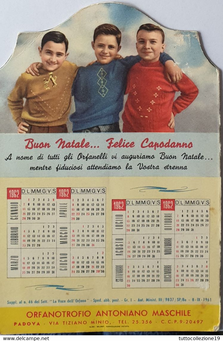 BIGLIETTO DI BUON NATALE CON SUL RETRO CALENDARIO DEL 1962 IN PERFETTE CONDIZIONI - Grand Format : 1961-70
