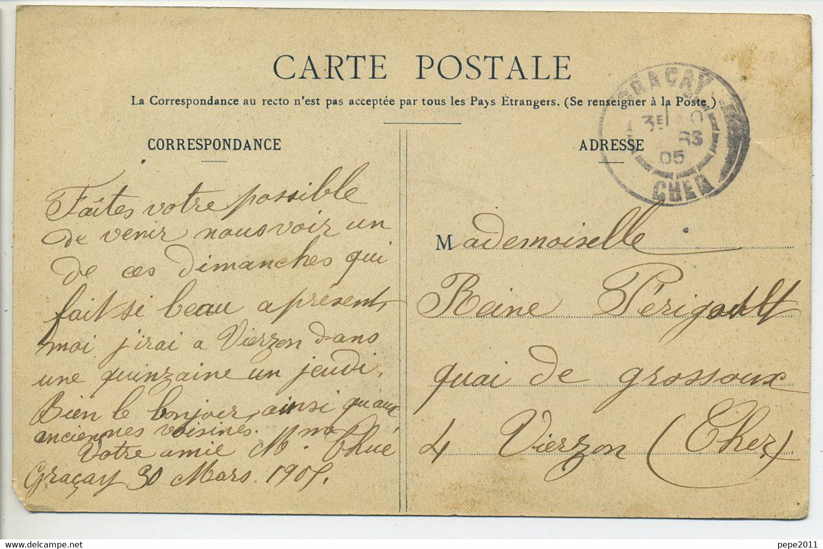 CPA  18 GRACAY La Noce En Berry Cortège Cornemuseux Maisons Bourgeoises 1905 - Graçay