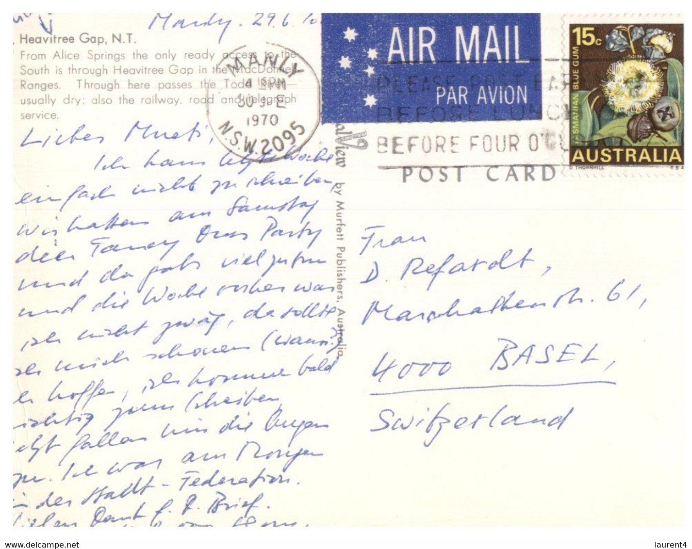 (NN 14) Australia - (with Stamps) - NT - Heavitree Gap (posted 1970) - Posted To Switzerland - The Red Centre