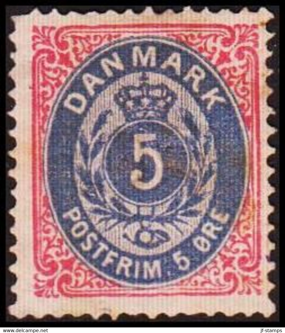 1875-1903. Bi-coloured. 5 Øre Rose/blue No Gum, Thin Spot. (Michel 24) - JF417951 - Nuovi