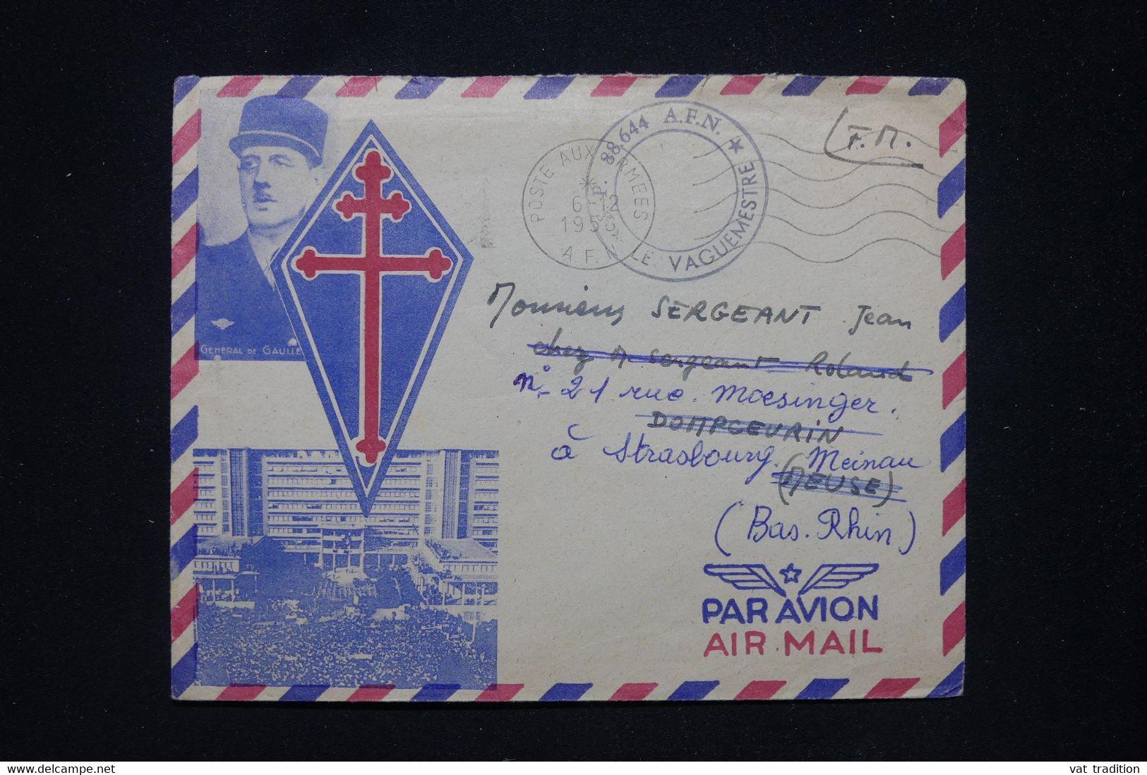 FRANCE - Enveloppe En Fm Illustrée Du Général De Gaulle Avec Cachet De Vaguemestre En 1956 Pour La France - L 95137 - Guerre D'Algérie