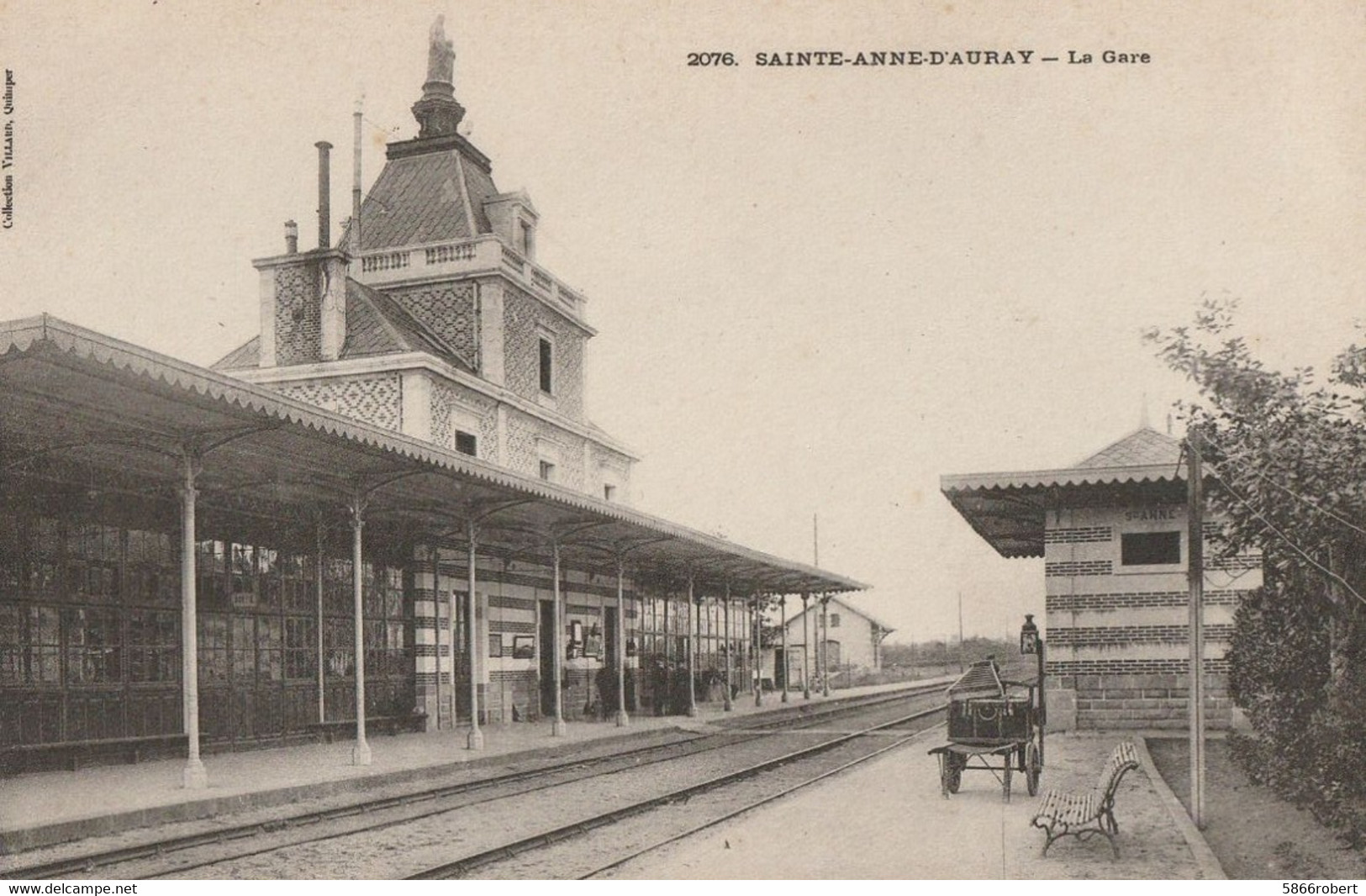 CARTE POSTALE ORIGINALE ANCIENNE : SAINTE ANNE D'AURAY LA GARE ANIMEE MORBIHAN (56) - Gares - Sans Trains