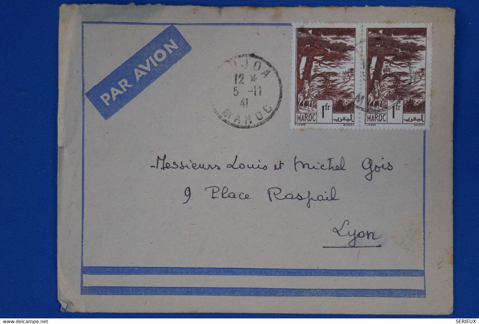 P28 MAROC BELLE  LETTRE 1941 OUJDA POUR LYON+PAIRE DE T.P ET TEMOIGNAGE+ AFFRANCHISSEMENT INTERESSANT - Storia Postale