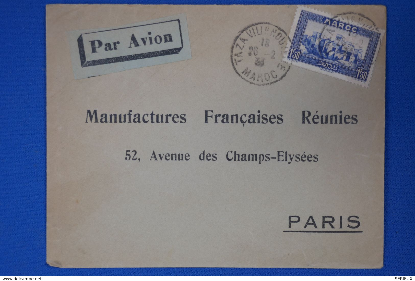 P28 MAROC BELLE CARTE 1932 VILLENOUVELLE POUR PARIS FRANCE + AFFRANCHISSEMENT INTERESSANT - Briefe U. Dokumente