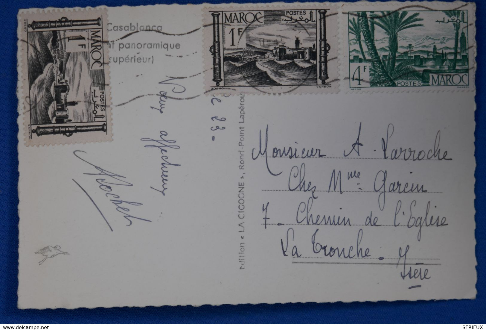 P28 MAROC BELLE CARTE  1947   CASABLANCA POUR LA TRONCHE FRANCE + AFFRANCHISSEMENT PLAISANT - Lettres & Documents